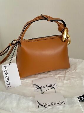 JW Anderson Small Corner Bag Pecan Tan Leather Crossbody Top Handle NWT